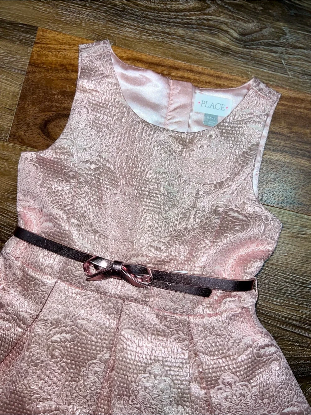 The Children's Place Rose Gold Metallic Woven Jacquard Dress, Size 6X/7